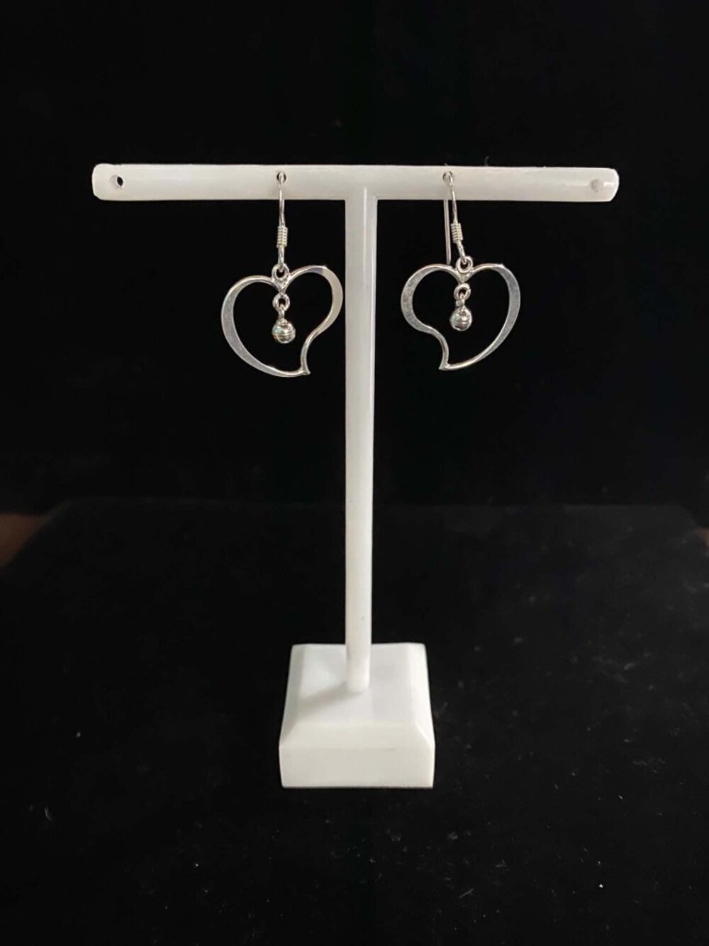 .925 Sterling Silver Heart Dangle Earrings